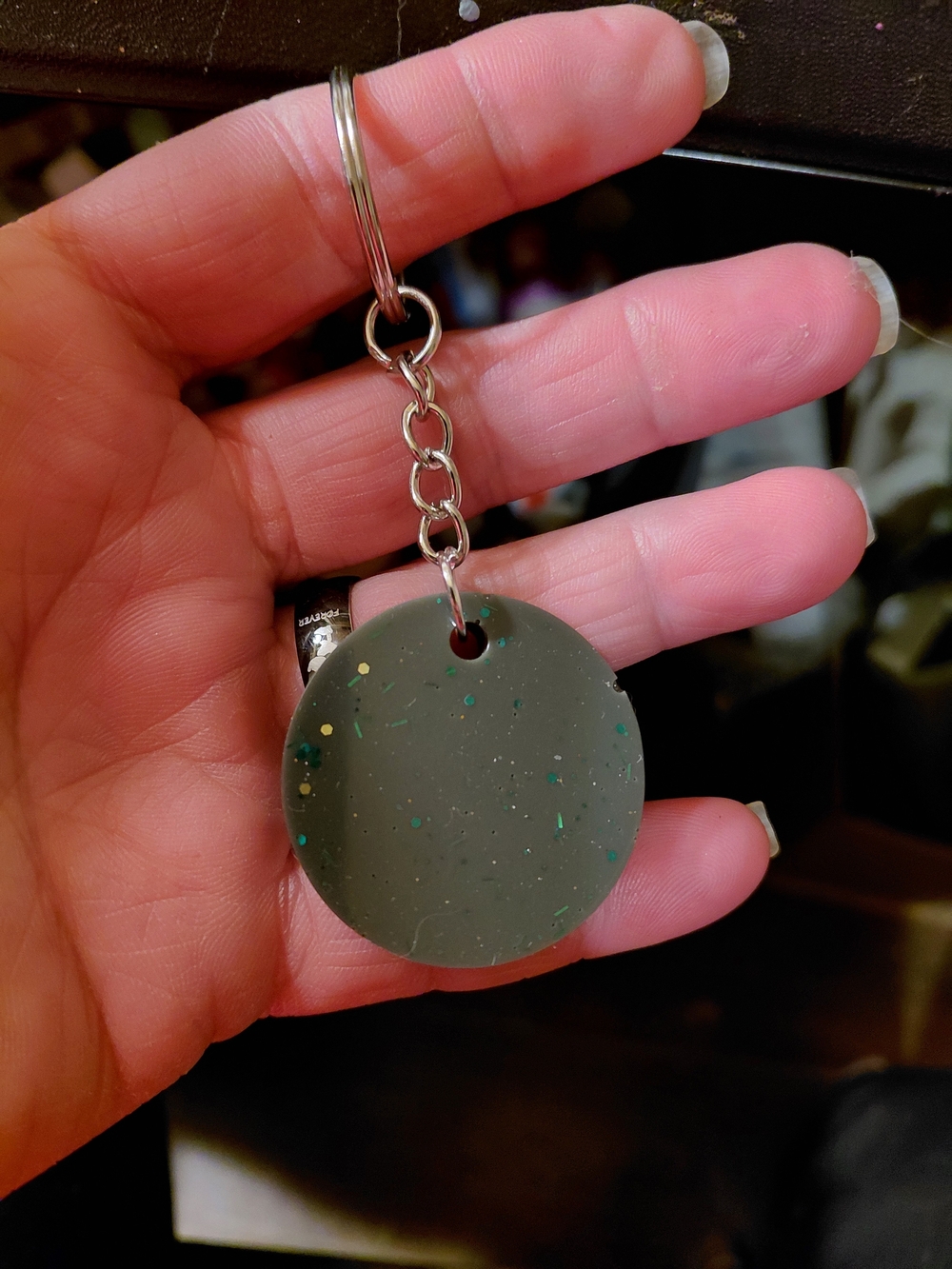 Silicone Speckled Green Keychain Charm with Metal Ring